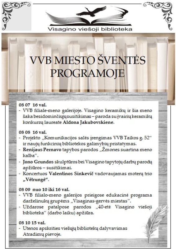 Visagino viešoji biblioteka kviečia į šventinės savaitės renginius 