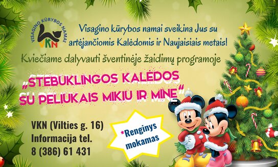 Kviečiame dalyvauti šventinėje žaidimų programoje „Stebuklingos Kalėdos su peliukais Mikiu ir Mine“