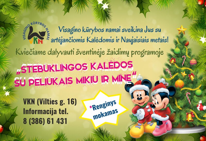 Kviečiame dalyvauti šventinėje žaidimų programoje „Stebuklingos Kalėdos su peliukais Mikiu ir Mine“