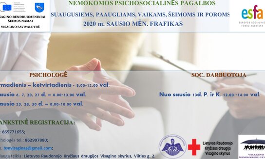 Nemokamų psichosocialinių paslaugų 2020 m. sausio mėn. grafikas