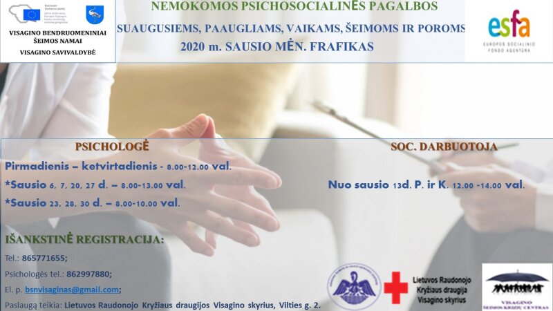 Nemokamų psichosocialinių paslaugų 2020 m. sausio mėn. grafikas
