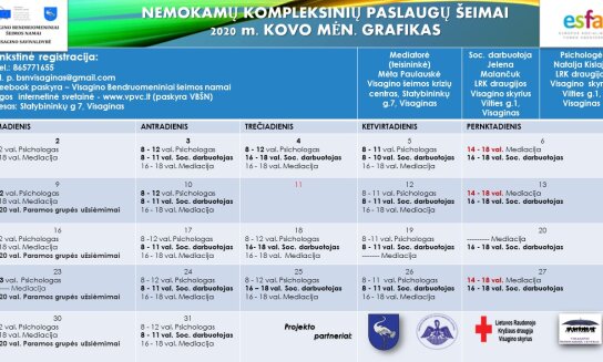 Projekto „Visagino bendruomeniniai šeimos namai“ kovo mėn. veiklų grafikas