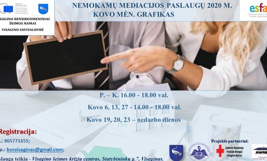 Visagino bendruomeninai šeimos namai pristato nemokamų mediacijos paslaugų 2020 m. kovo mėn grafiką