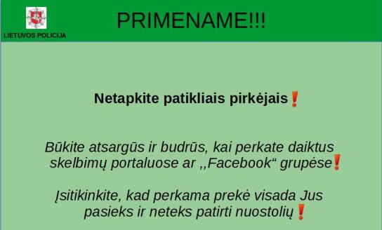 Visagino policija įspėja: netapkite patikliais pirkėjais