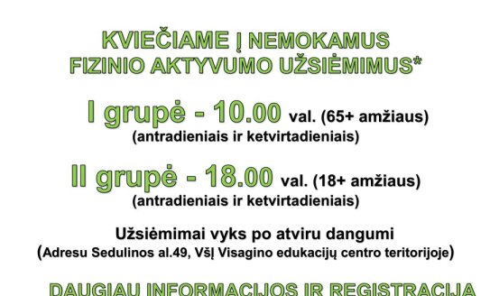 Kviečiame į nemokamus  fizinio aktyvumo užsiėmimus