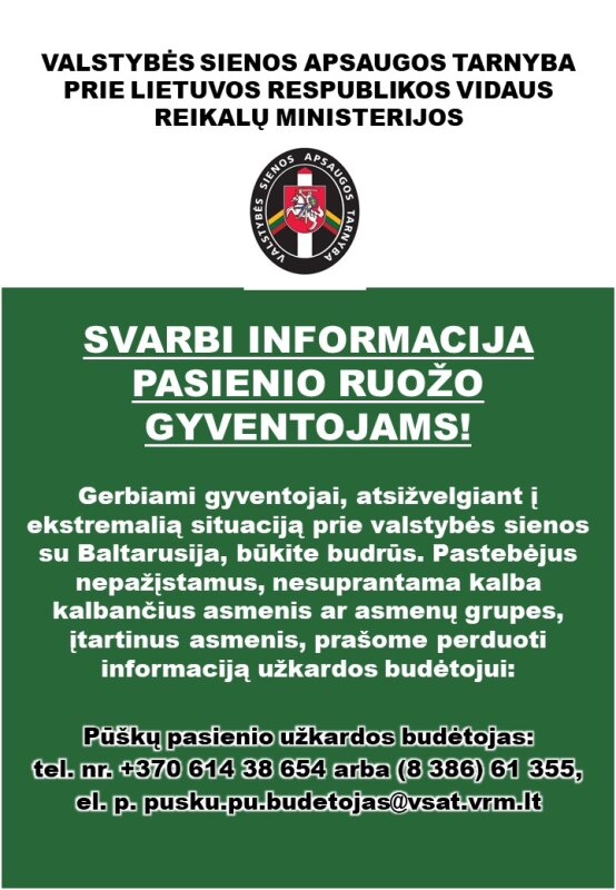 Svarbi informacija pasienio ruožo gyventojams