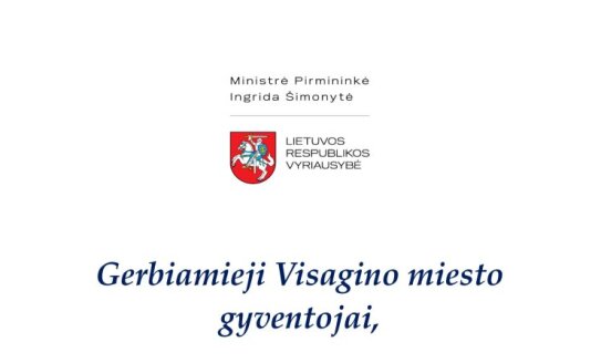 Ministrė Pirmininkė siunčia sveikinimus Visagino miesto gyventojams