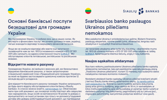 Informacija ukrainiečiams: banko sąskaitos atidarymas