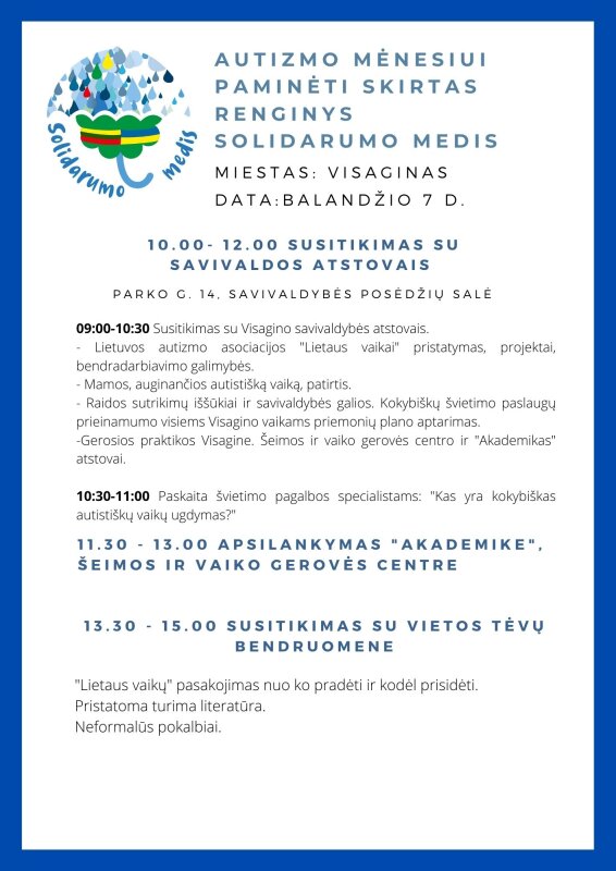 Autizmo supratimo mėnesiui paminėti skirtas renginys "SOLIDARUMO MEDIS"