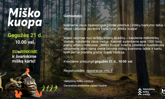 Valstybinių miškų urėdija gegužės 21 d. organizuoja akciją „Miško kuopa“