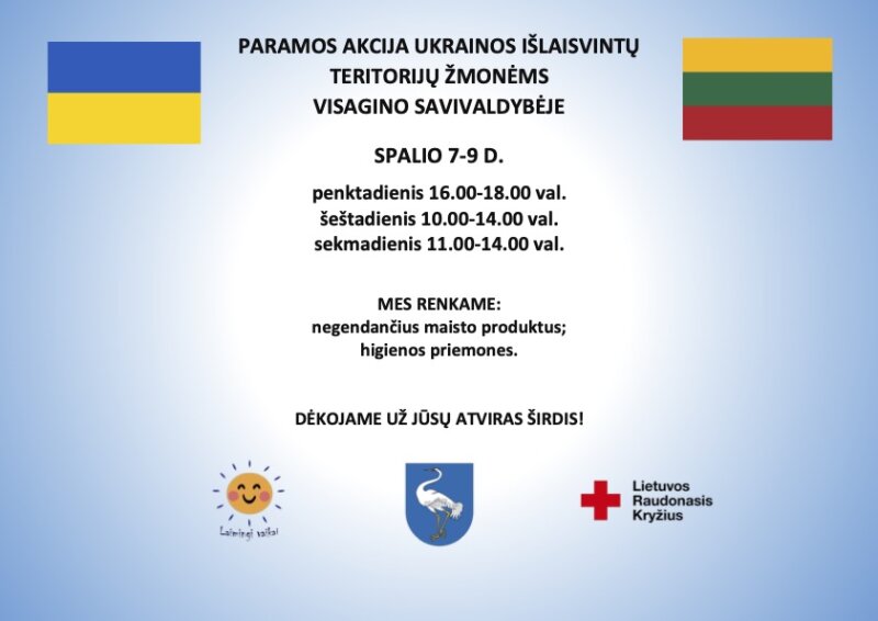 Spalio 7-9 d. vyks paramos akcija Ukrainos išlaisvintų teritorijų žmonėms