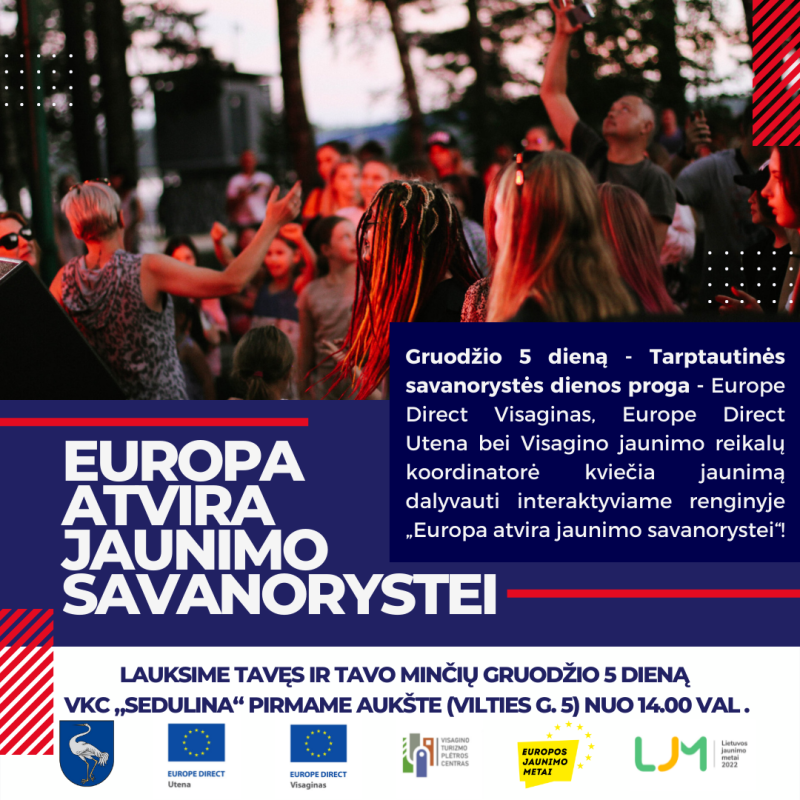 Kviečiame dalyvauti renginyje „Europa atvira jaunimo savanorystei“!