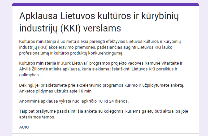 Apklausa Lietuvos kultūros ir kūrybinių industrijų (KKI) verslams