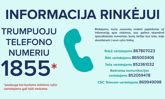 Informacija apie rinkimus – trumpuoju numeriu 1855 