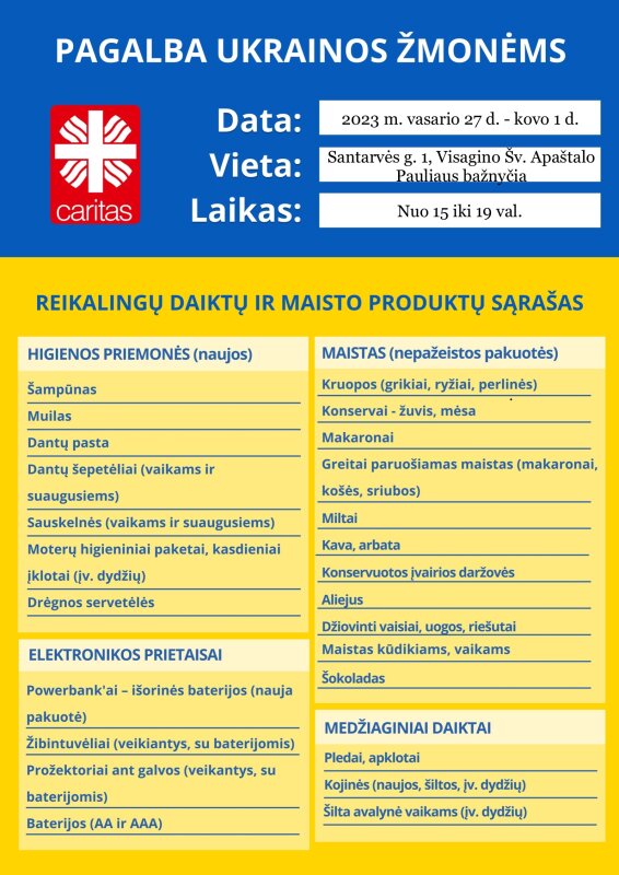 Caritas Lietuvoje kviečia aukoti Ukrainos žmonėms