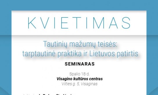 Kviečiame registruotis į seminarą: „Tautinių mažumų teisės: tarptautinė praktika ir Lietuvos...