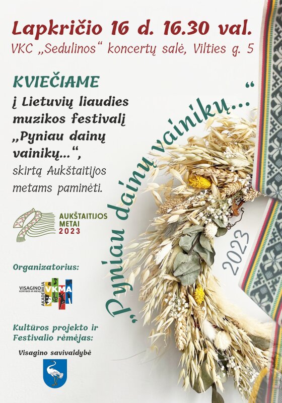 Kviečiame dalyvauti liaudies muzikos festivalyje „Pyniau dainų vainikų…“