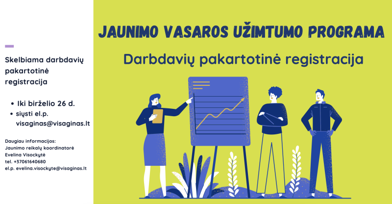  Jaunimo vasaros užimtumo programa. Pakartotinė darbdavių registracija!