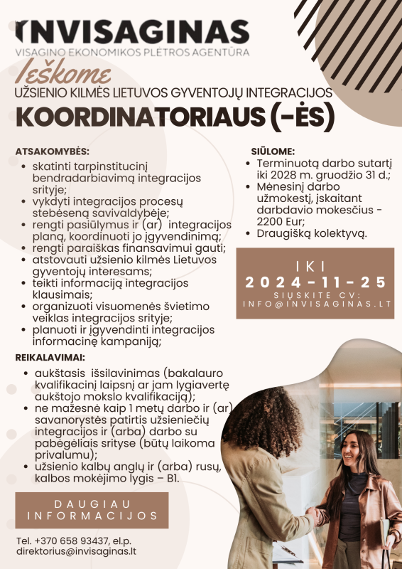 VšĮ Visagino ekonomikos plėtros agentūra siūlo darbą užsienio kilmės Lietuvos gyventojų...