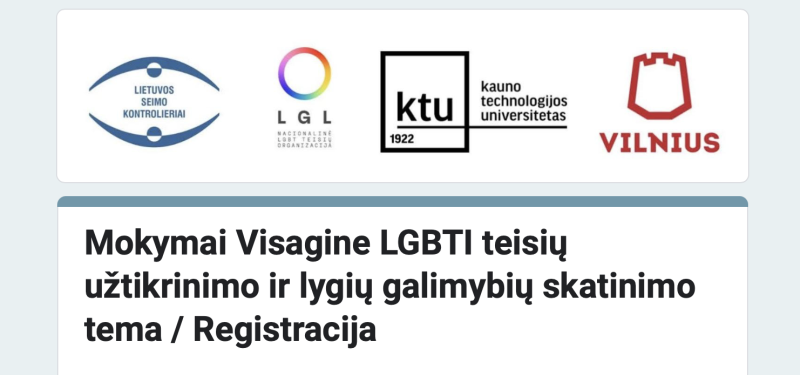 Kviečiame dalyvauti mokymuose „LGBTI teisių užtikrinimas ir lygių galimybių skatinimas"!