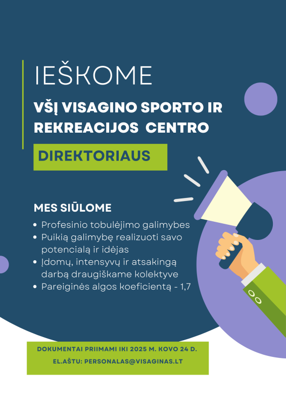 Skelbiamas konkursas Viešosios įstaigos Visagino sporto ir rekreacijos centro direktoriaus...