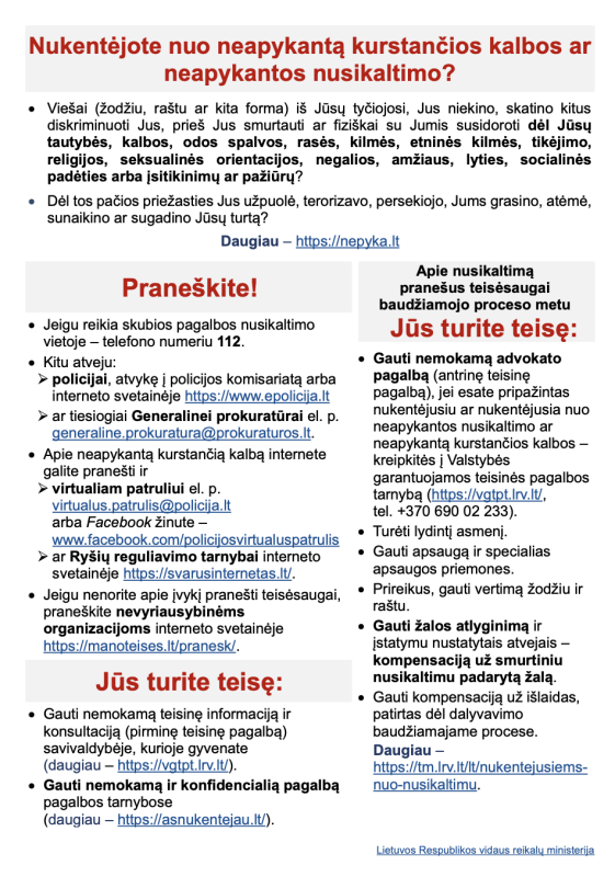 Nukentėjote nuo neapykantą kurstančios kalbos ar neapykantos nusikaltimo? Praneškite