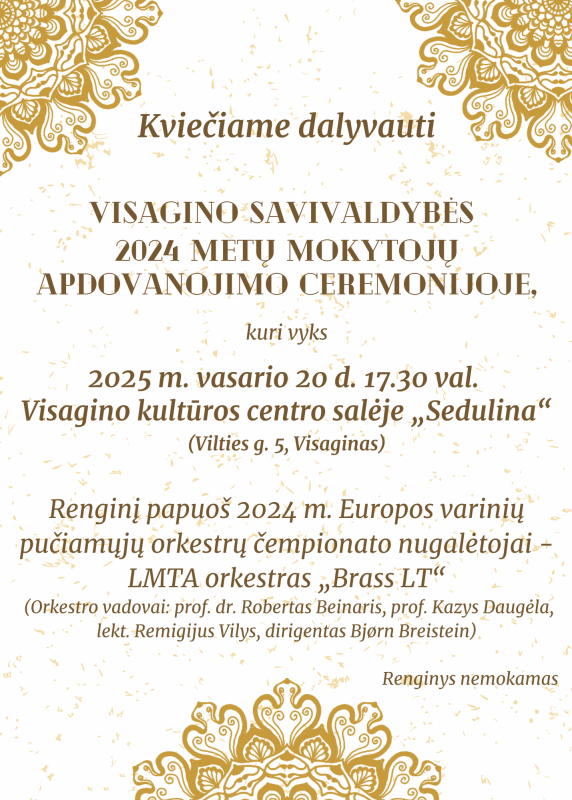 Vasario 20 d. įvyks Visagino savivaldybės metų mokytojų apdovanojimai