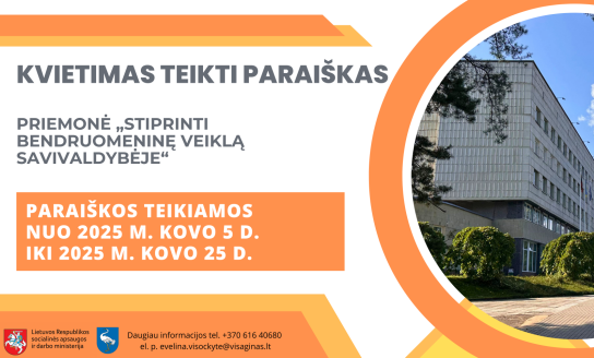 Priemonės „Stiprinti bendruomeninę veiklą savivaldybėje“ paraiškų teikimo kvietimas