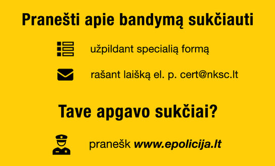 Pranešk apie bandymą sukčiauti!