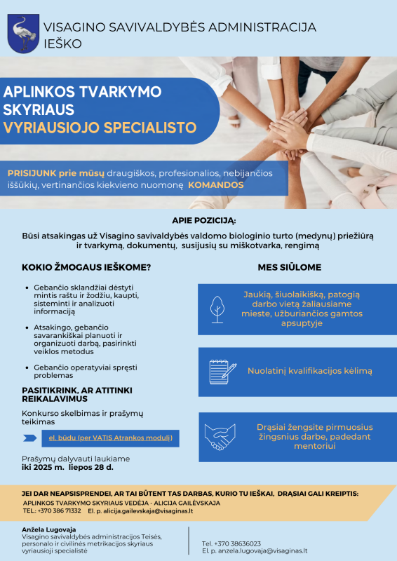 Skelbiamas konkursas Visagino savivaldybės administracijos Aplinkos tvarkymo skyriaus Vyriausiojo...