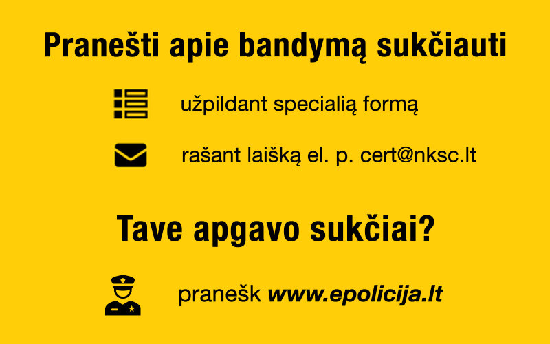 Pranešk apie bandymą sukčiauti!